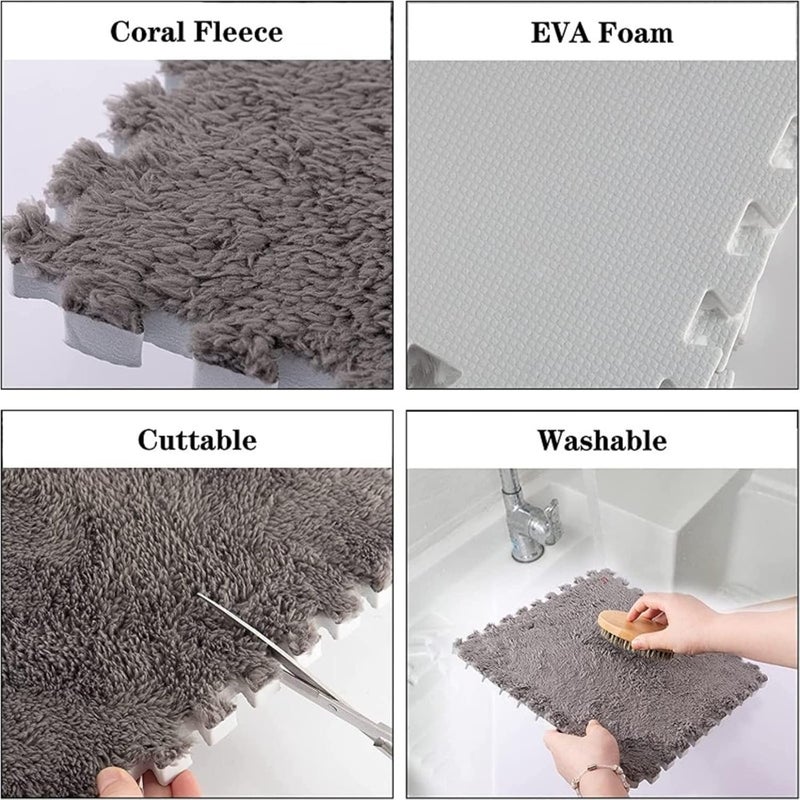 Typutomi 10pcs Plush Puzzle Foam Floor Mat, Soft Fluffy Interlocking Square Foam Tiles Area Rugs Carpet for Parlor Bedroom Decoration(11.8x11.8in, Pink & White) - Image 4